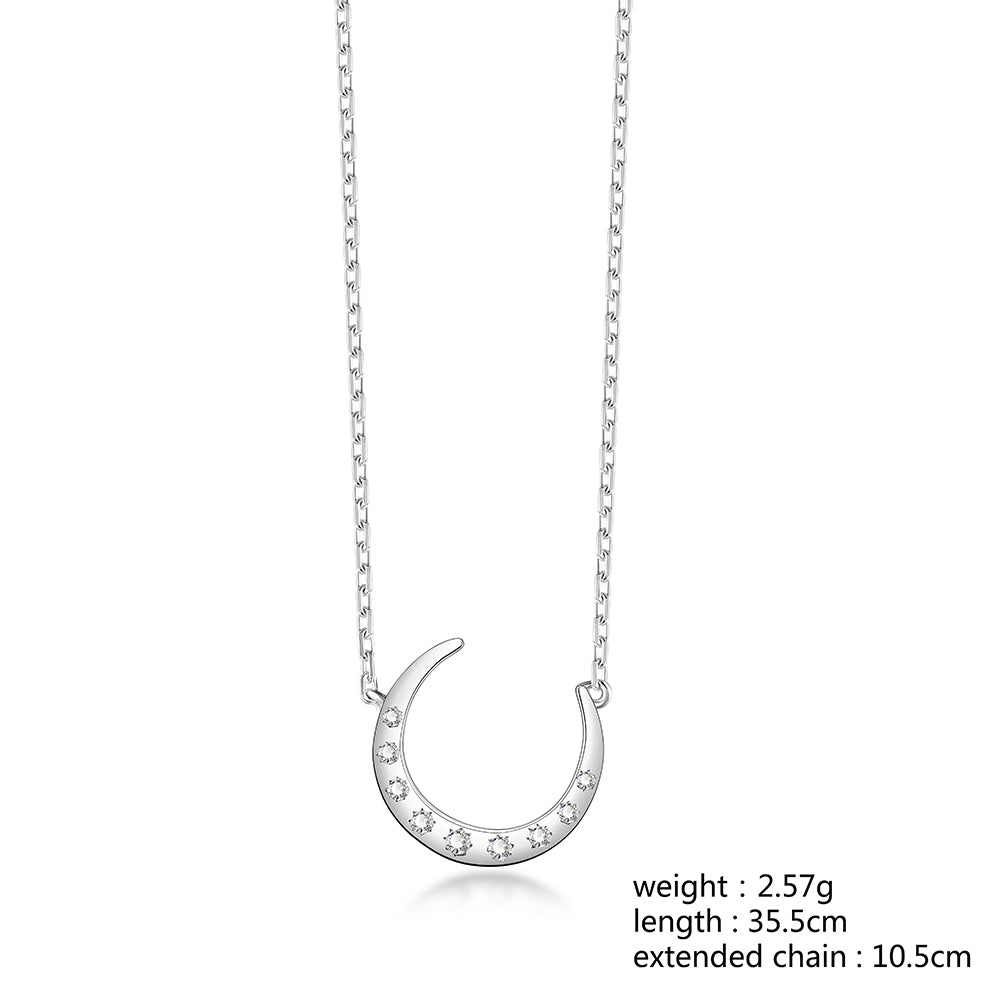 Crescent Moon Diamond Silver Necklace SSN181WGZD