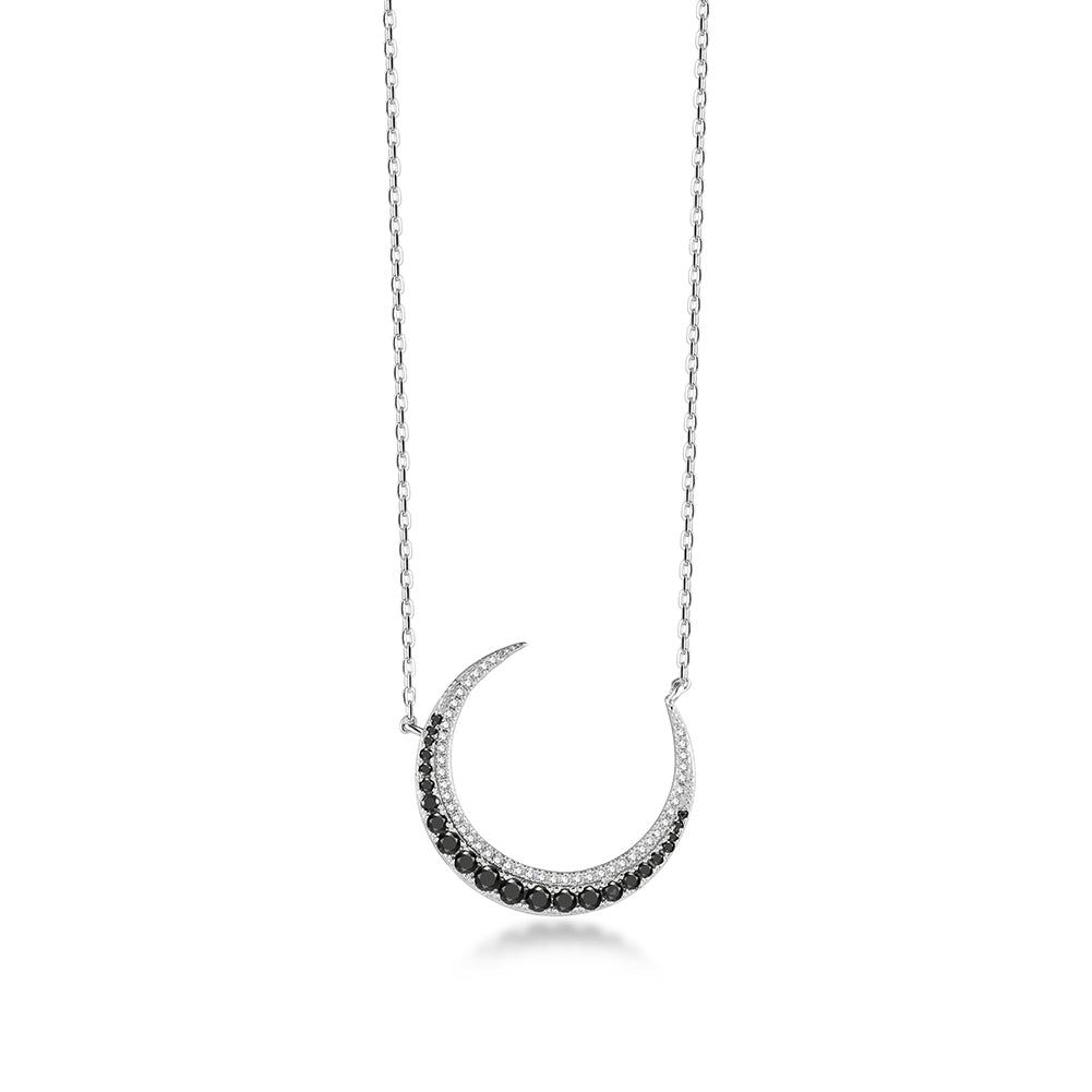 Crescent Black Diamond Silver Necklace SSN182WGZD