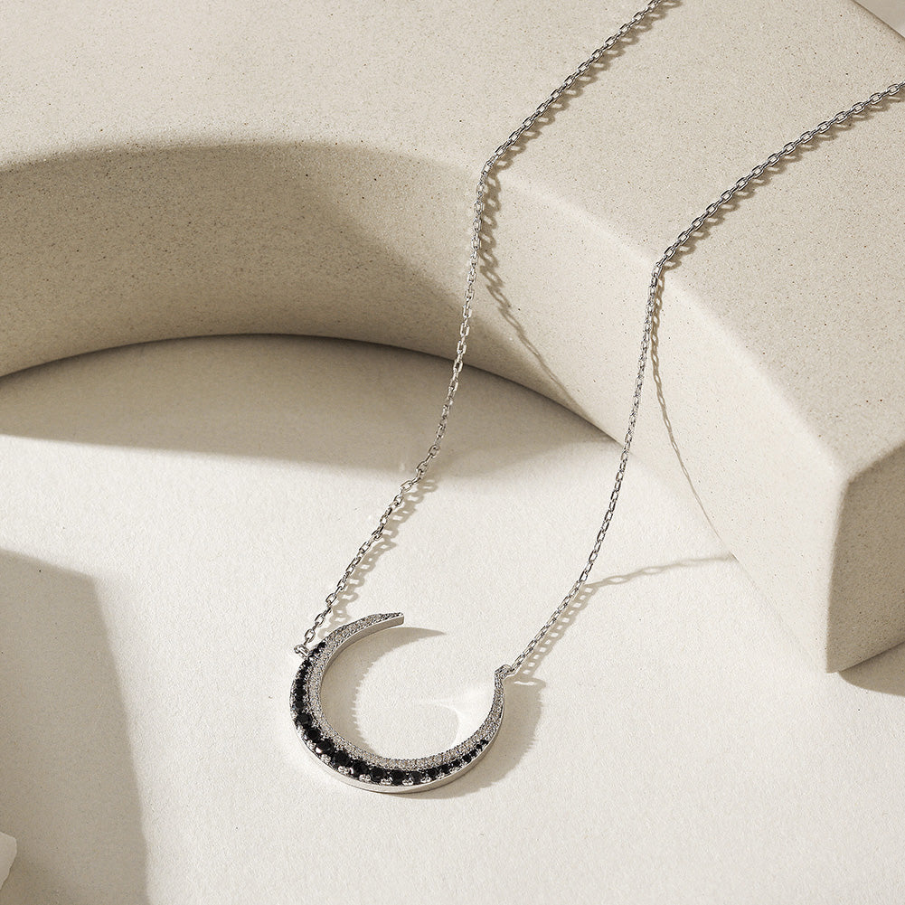 Crescent Black Diamond Silver Necklace SSN182WGZD