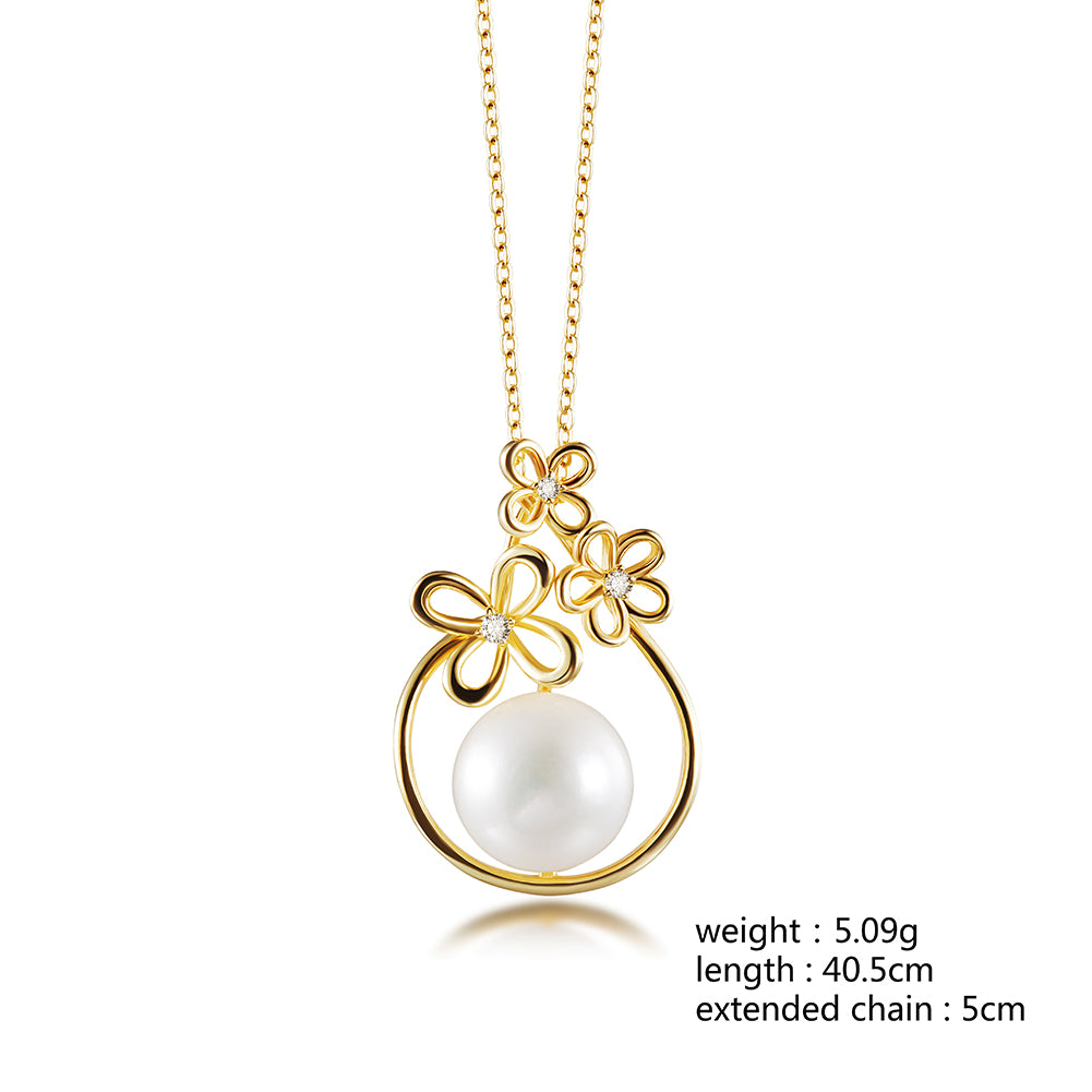 Pearl Ball Gold Flower Necklace - SSN183GCZD