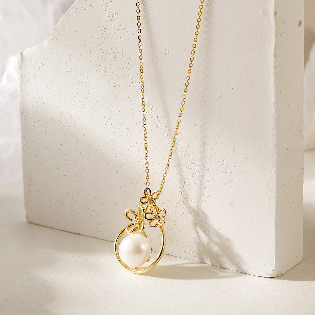 Pearl Ball Gold Flower Necklace - SSN183GCZD
