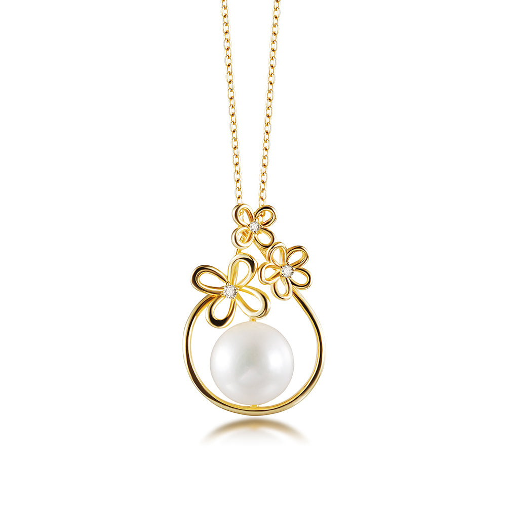 Pearl Ball Gold Flower Necklace - SSN183GCZD