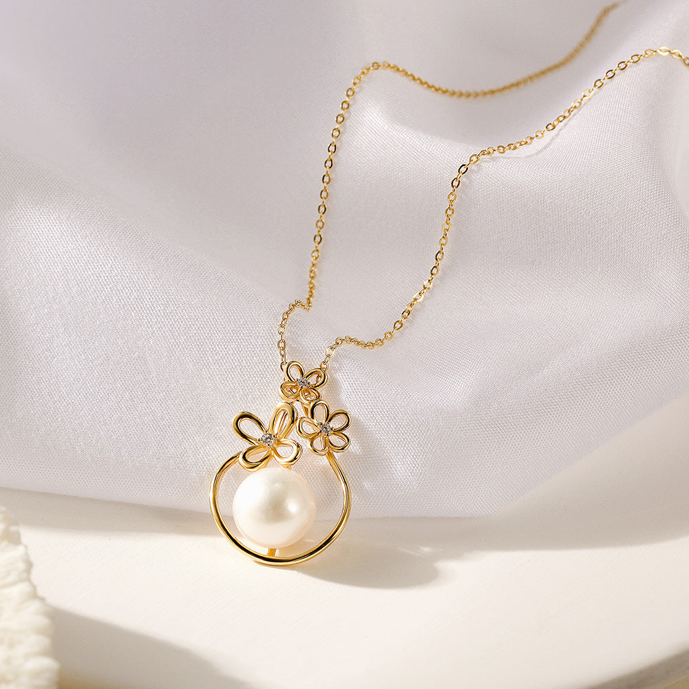 Pearl Ball Gold Flower Necklace - SSN183GCZD
