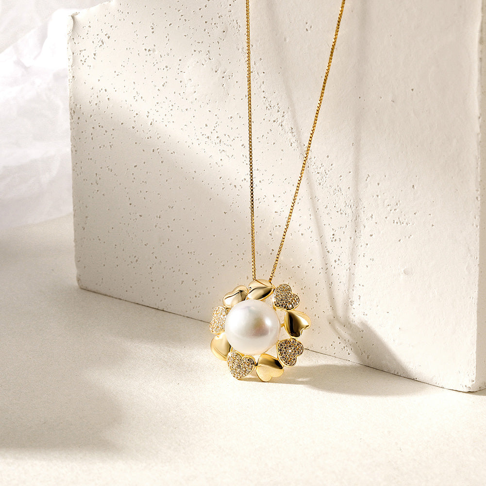 Heart Pearl Gold Necklace SSN184GCZD