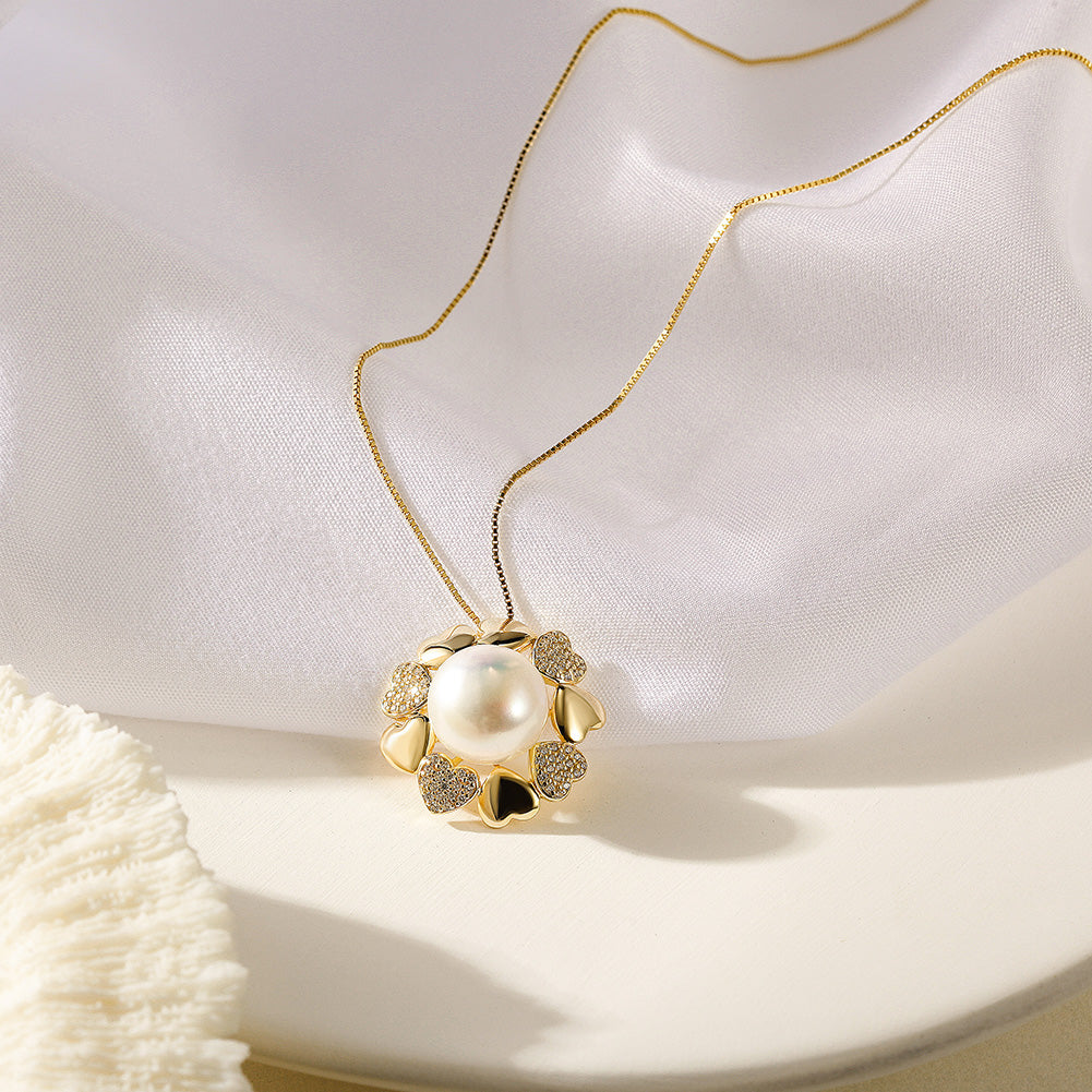 Heart Pearl Gold Necklace SSN184GCZD