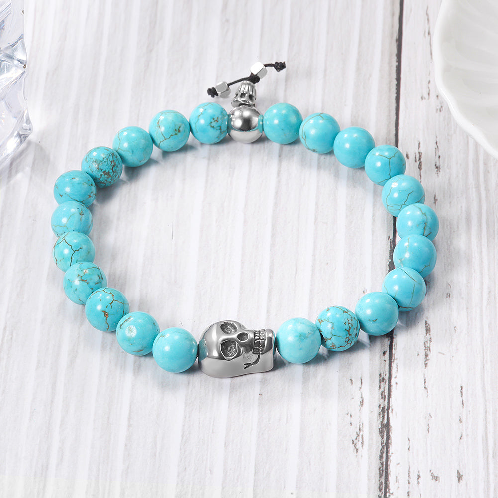 Skull Turquoise Bead Stretch Bracelet