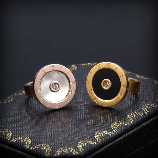 Rose Gold Mother Of Pearl Roman Numerals Ring