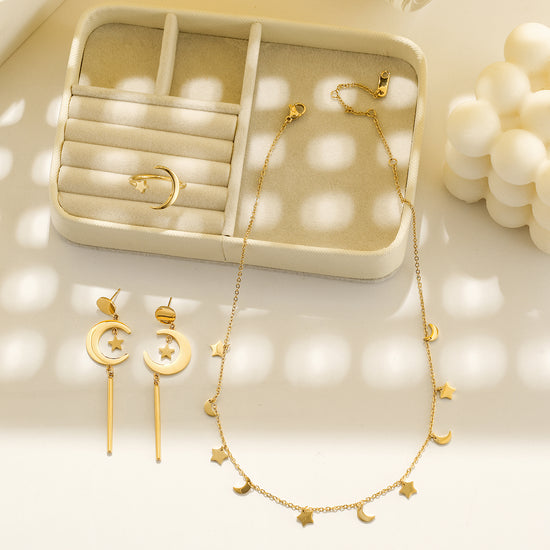 Load image into Gallery viewer, Star &amp;amp; Moon Long Drop Earrings
