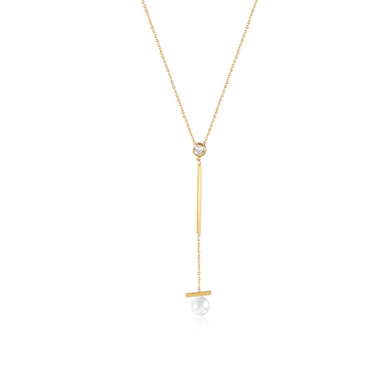 Pearl with Bar Pendant Drop Necklace