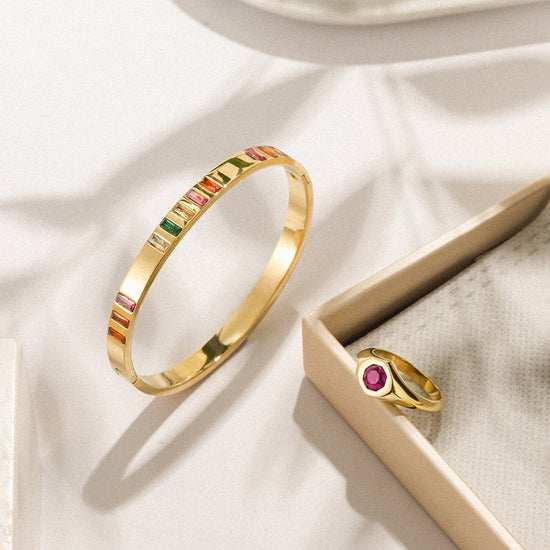 REFLECT Red Gem Stone Gold Bangle