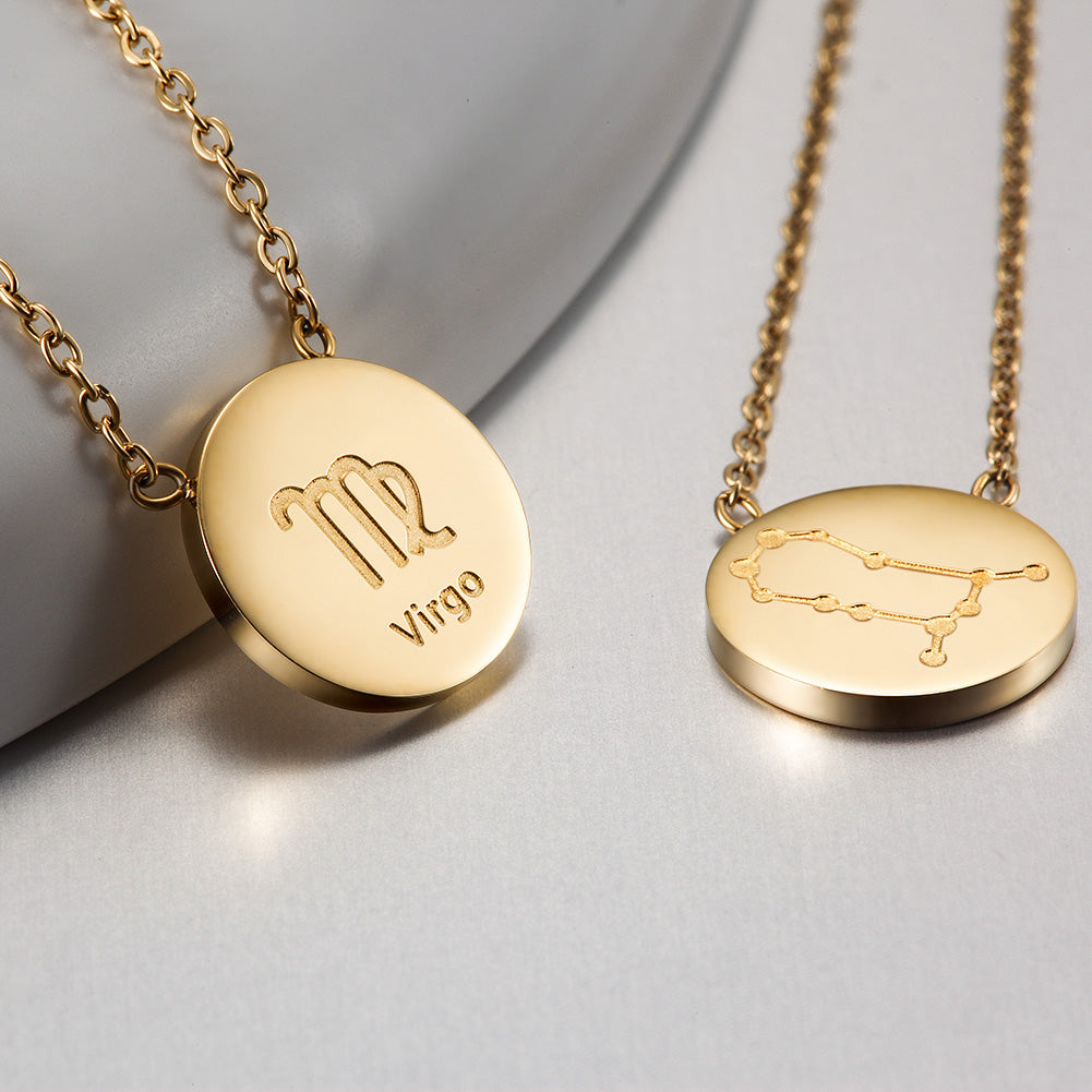 GLOSSY GOLD ROUND ZODIAC NECKLACE