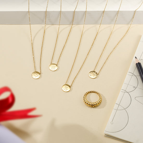 GLOSSY GOLD ROUND ZODIAC NECKLACE