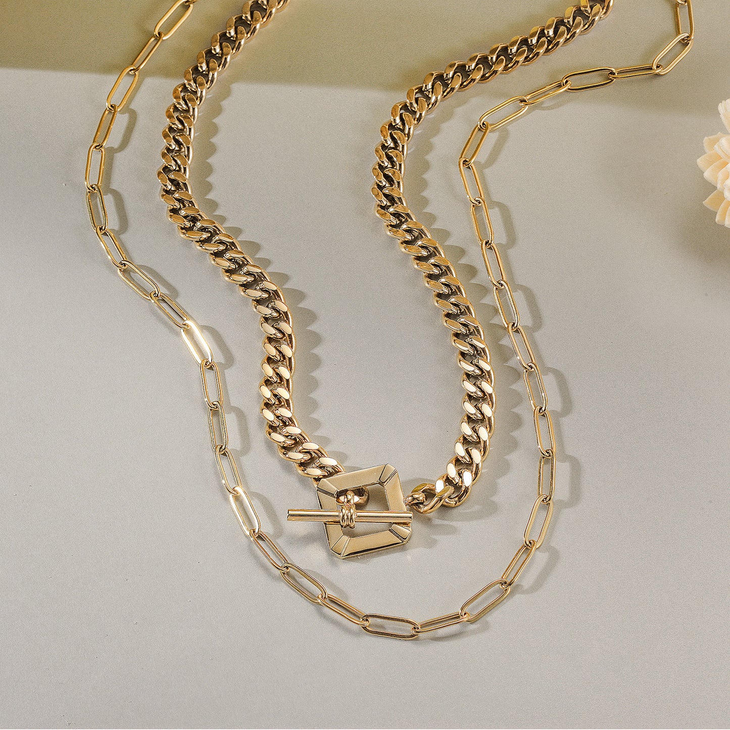 Long Linear Link Chain Necklace