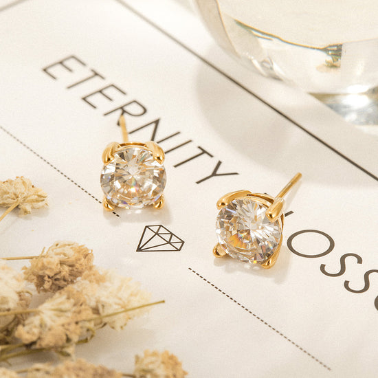 Basket-Set Round CZ Stud Earrings