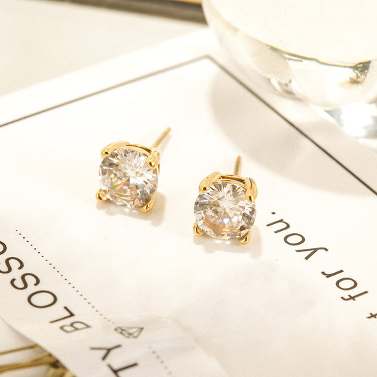 Basket-Set Round CZ Stud Earrings