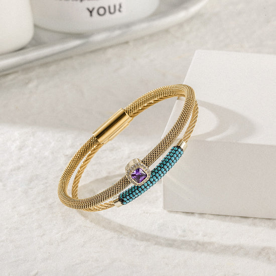 Gemstone CZ Halo Bangle Set