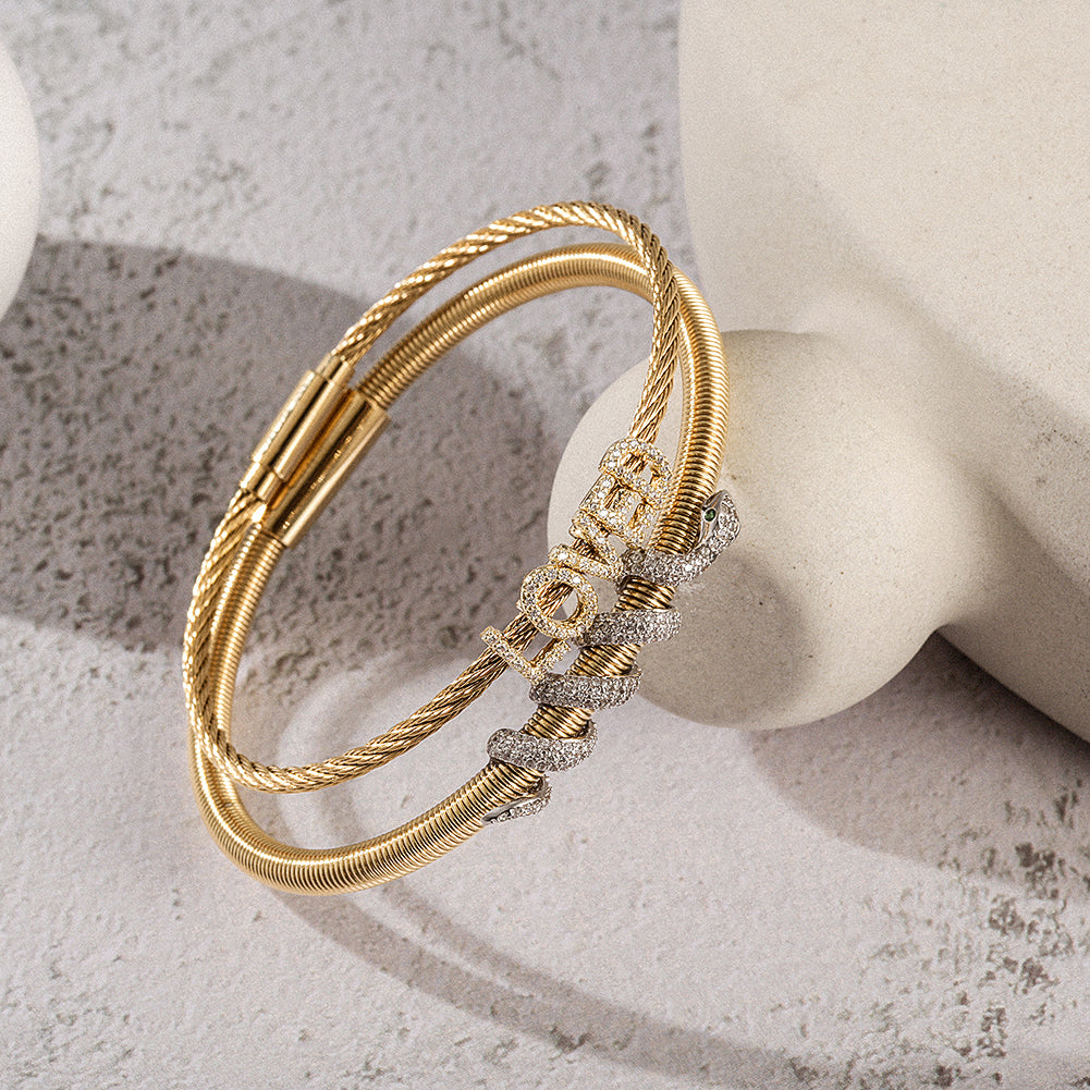 Snake Coiled Loved Pavé Bangle Set