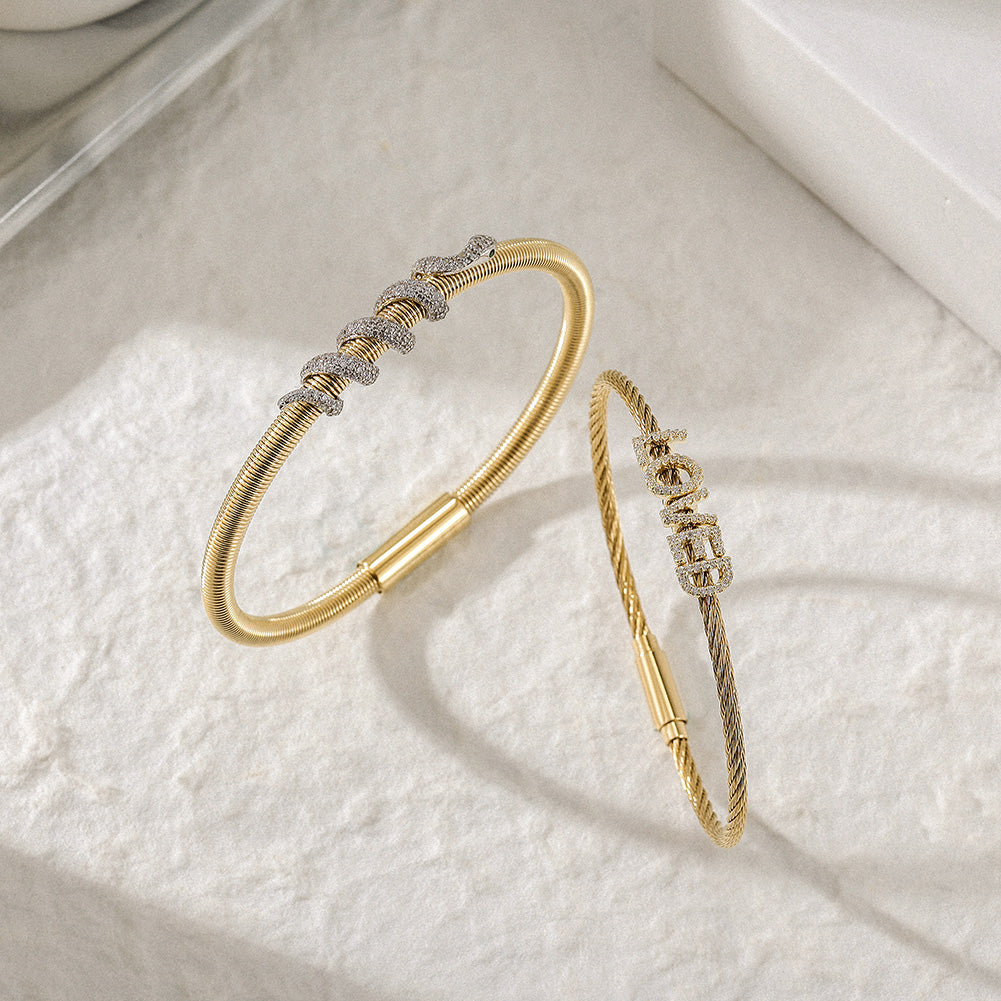 Snake Coiled Loved Pavé Bangle Set