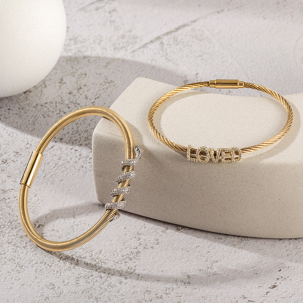 Snake Coiled Loved Pavé Bangle Set