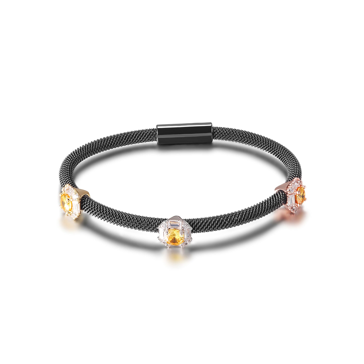 Load image into Gallery viewer, Tricolor PAVÉ SQUARE STATION BANGLE
