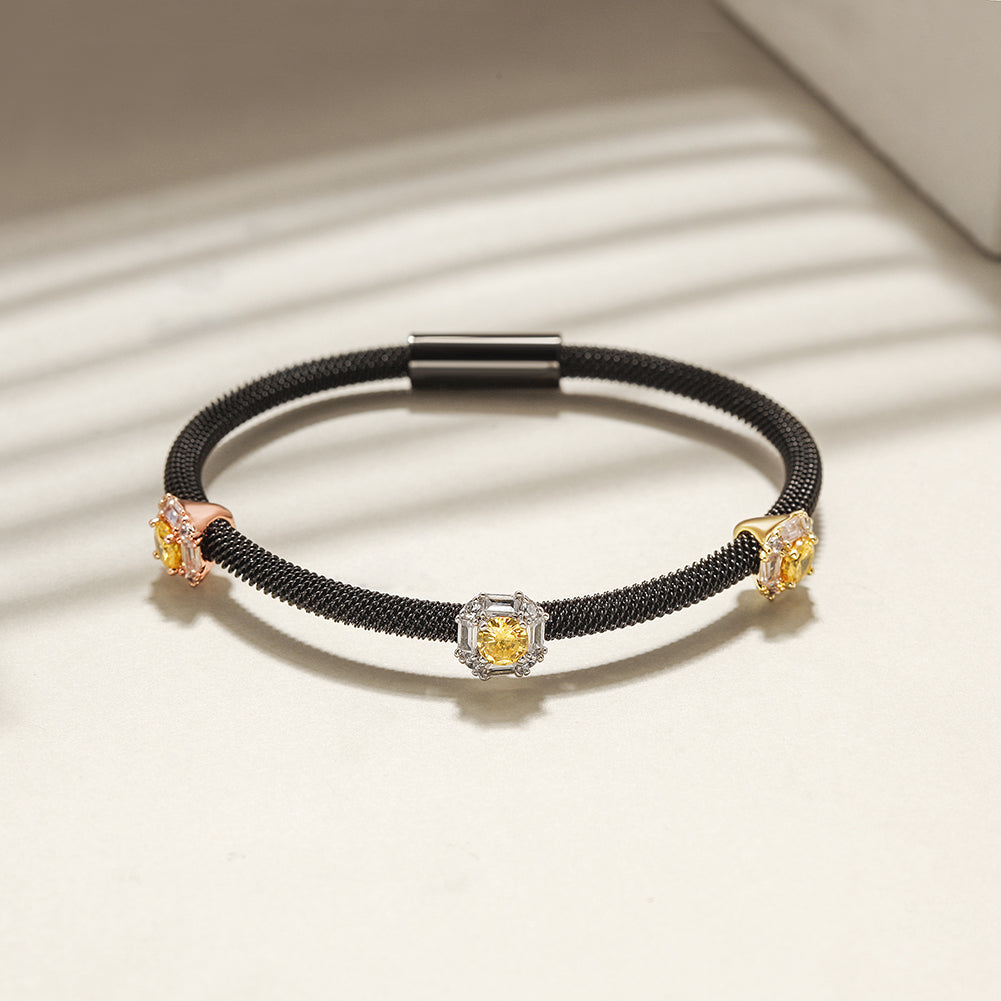 Tricolor PAVÉ SQUARE STATION BANGLE