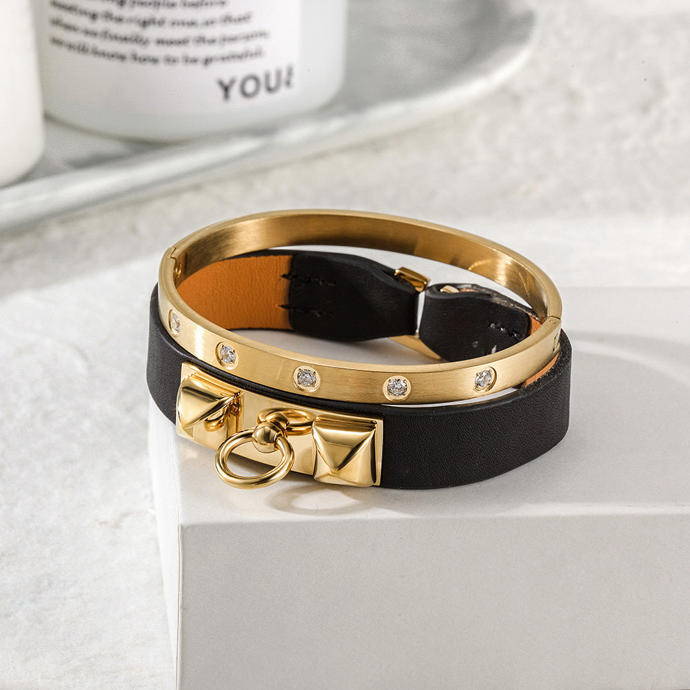 Load image into Gallery viewer, Stone/Leather Bracelet Set
