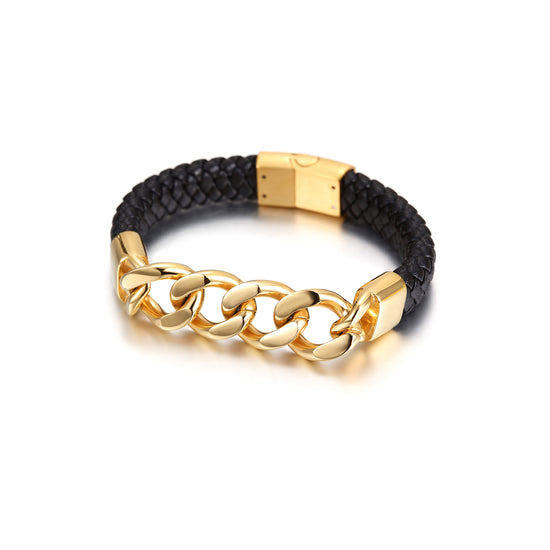 CUBAN LINK LEATHER BRACELET