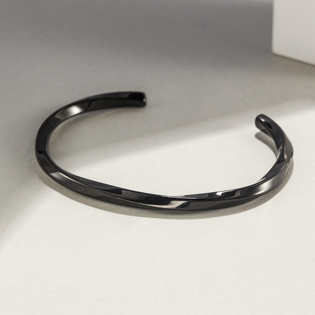 Black/Silver Twisted Line Open Cuff