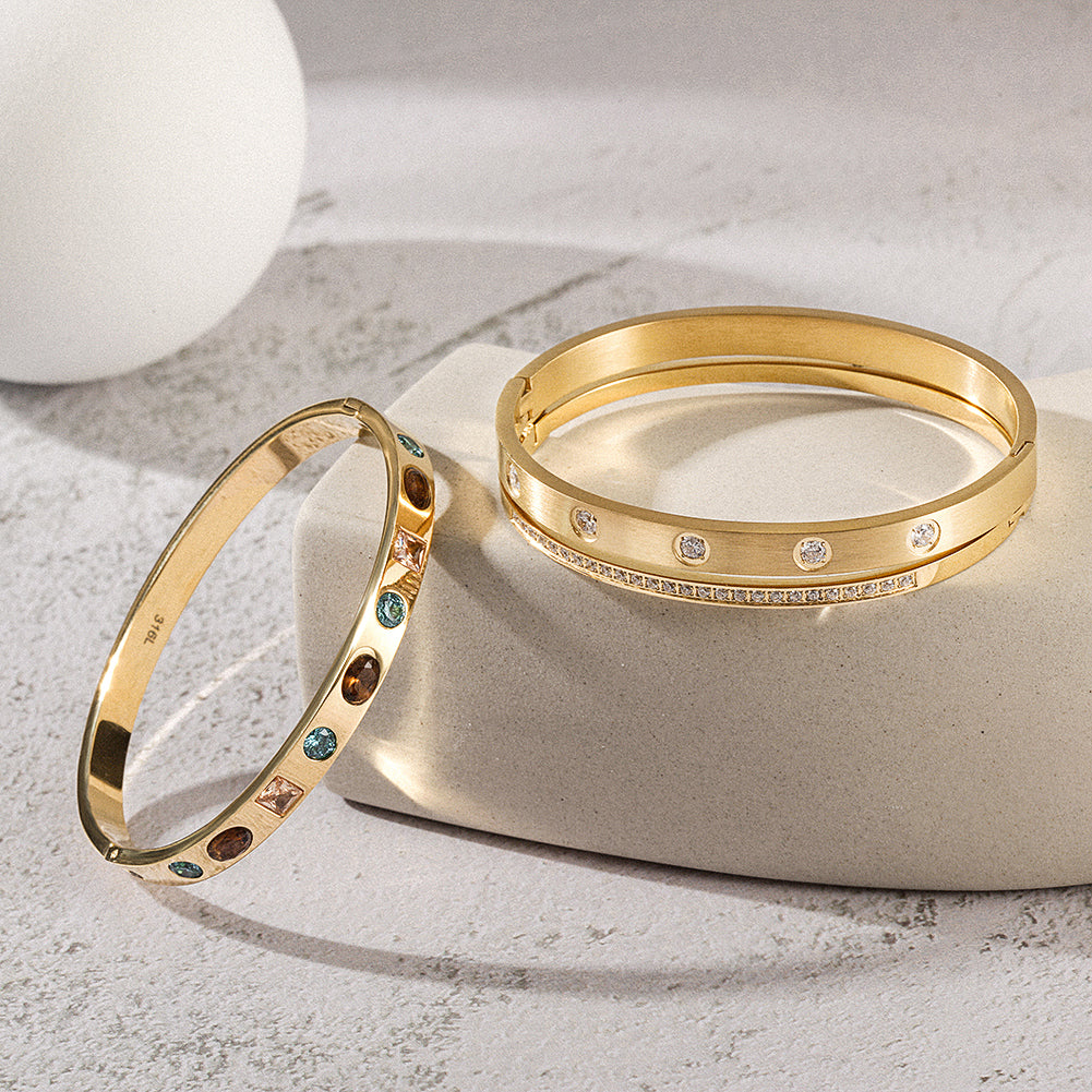 Load image into Gallery viewer, Stacked CZ Bangle Set
