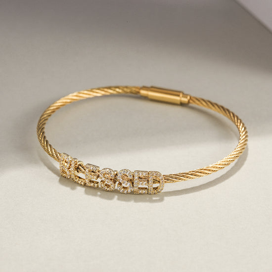 Load image into Gallery viewer, &amp;quot;BLESSED&amp;quot; STATEMENT PAVÉ BRACELET
