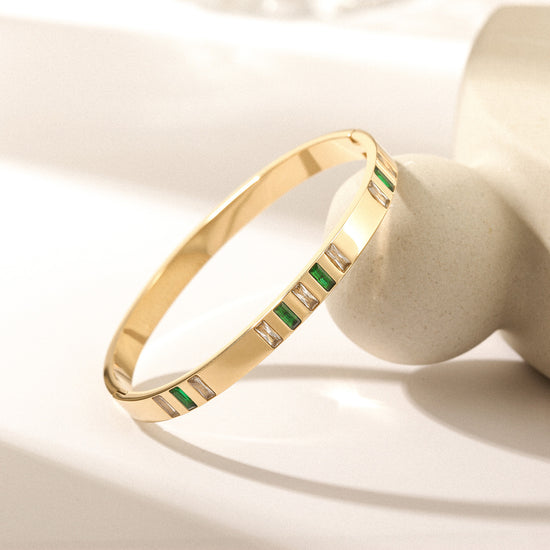 REFLECT Green Gem Stone Gold Bangle