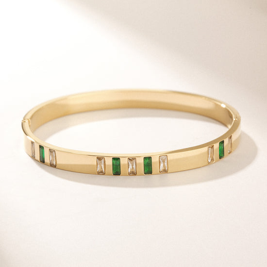 Load image into Gallery viewer, REFLECT Green Gem Stone Gold Bangle
