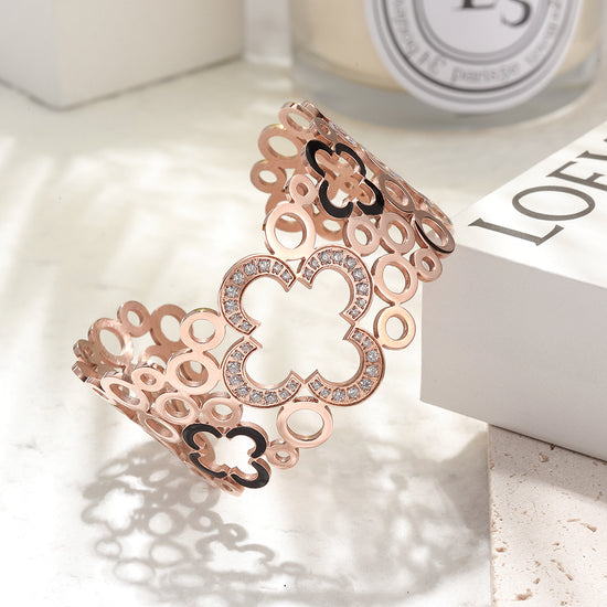 Hollow Clover Wide Cuff Bracelet