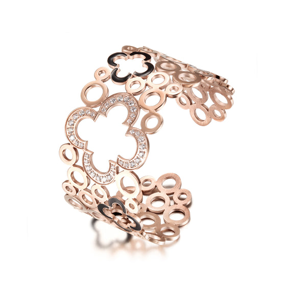 Hollow Clover Wide Cuff Bracelet