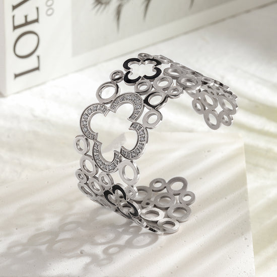 Hollow Clover Wide Cuff Bracelet