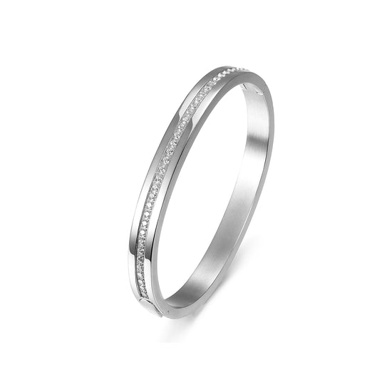 Engravable CZ Hinged Bangle