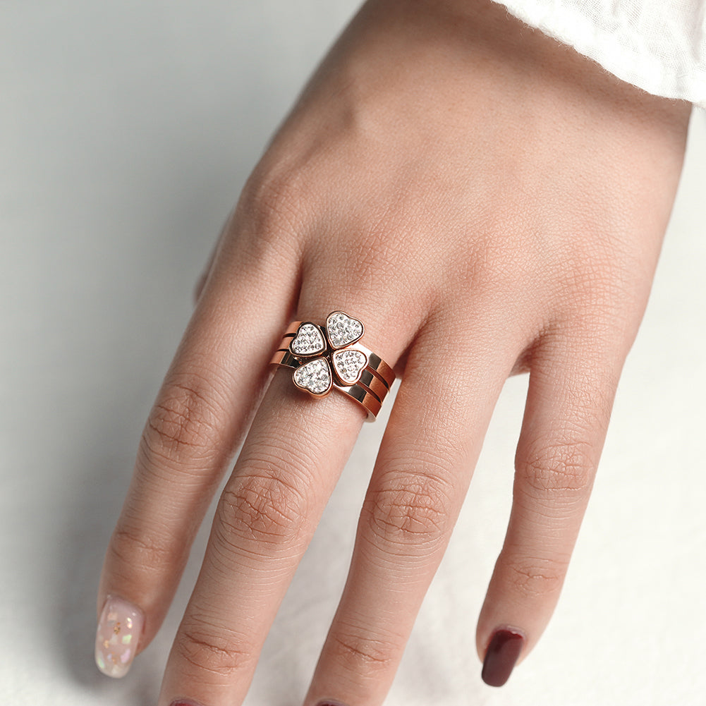 3-Stack Rose Gold Clover Rings