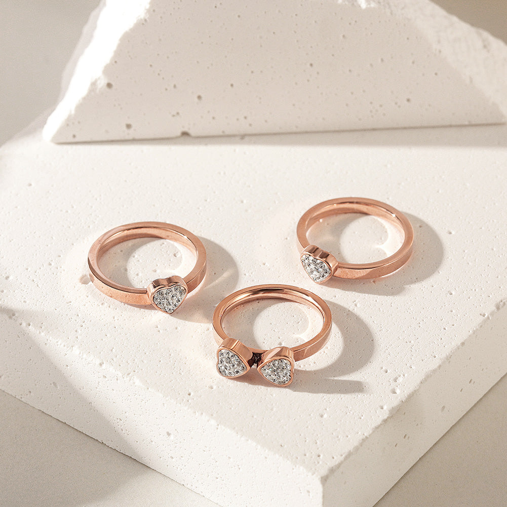 3-Stack Rose Gold Clover Rings, Set of 3