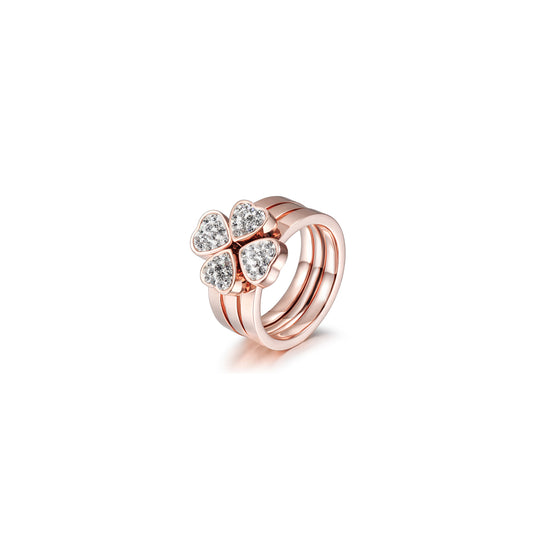 3-Stack Rose Gold Clover Rings, Set of 3