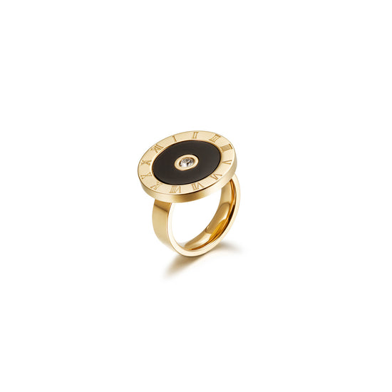 Gold Engraved Roman Numerals Love Ring