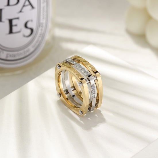 Gold Cocktail Paralleled Bar Ring with CZ
