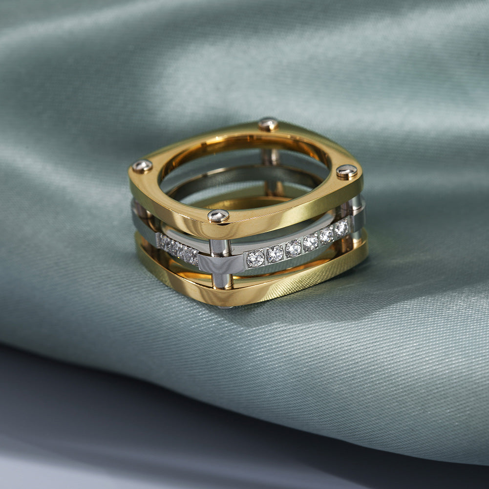 Load image into Gallery viewer, Gold Cocktail Paralleled Bar Ring with CZ
