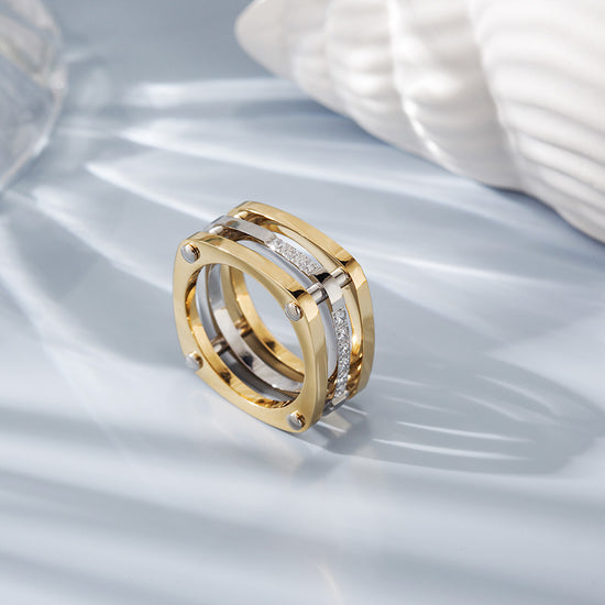 Load image into Gallery viewer, Gold Cocktail Paralleled Bar Ring with CZ
