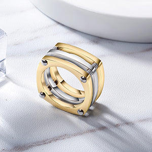 Gold Cocktail Paralleled Bar Ring with CZ