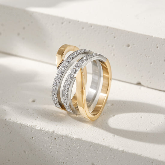 Gold Wide Band Cocktail Ring With CZ