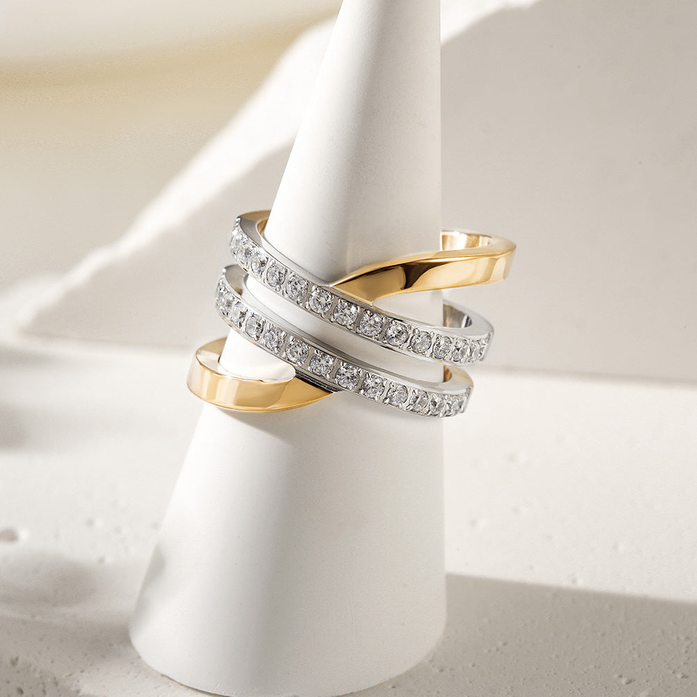 Load image into Gallery viewer, Gold Wide Band Cocktail Ring With CZ
