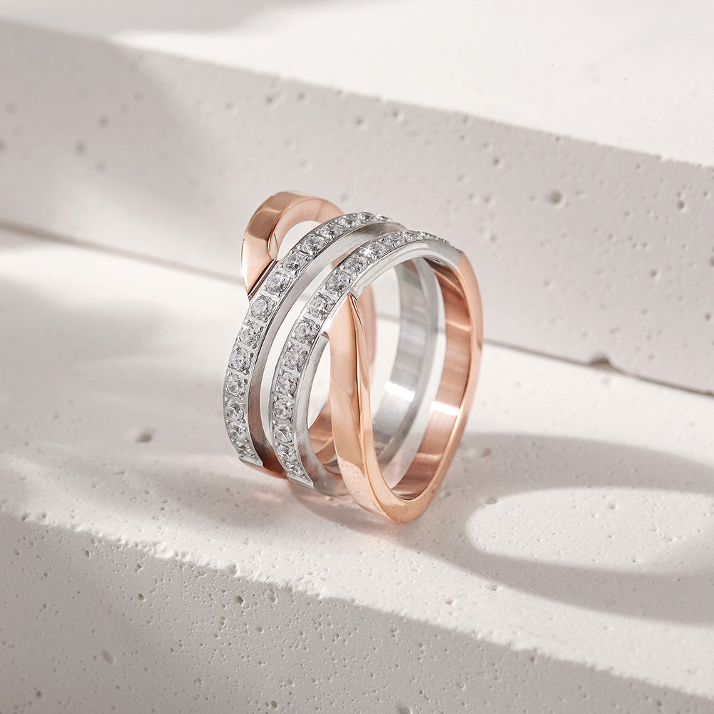 Load image into Gallery viewer, Rose Gold Wide Band Cocktail Ring with CZ
