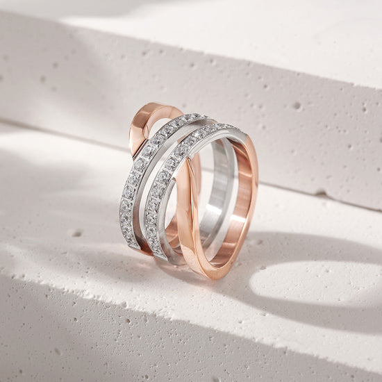 Rose Gold Wide Band Cocktail Ring with CZ