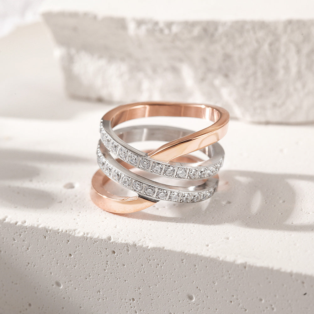 Rose Gold Wide Band Cocktail Ring with CZ