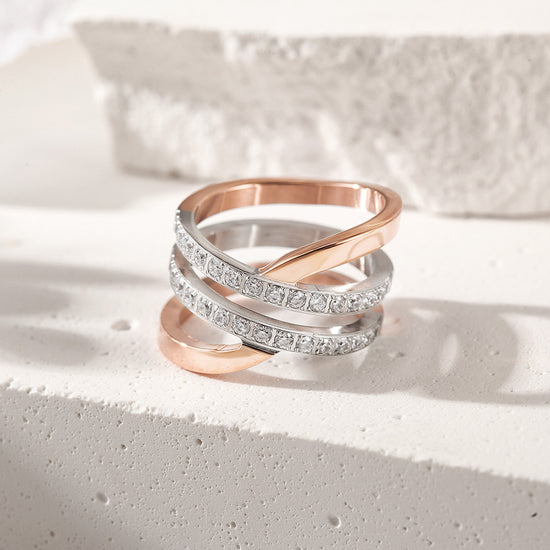 Load image into Gallery viewer, Rose Gold Wide Band Cocktail Ring with CZ

